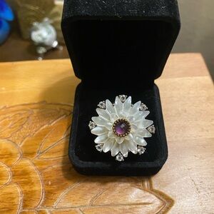 Echo of the Dreamer Sterling Amethyst, pearl and white topaz Ring sz 8